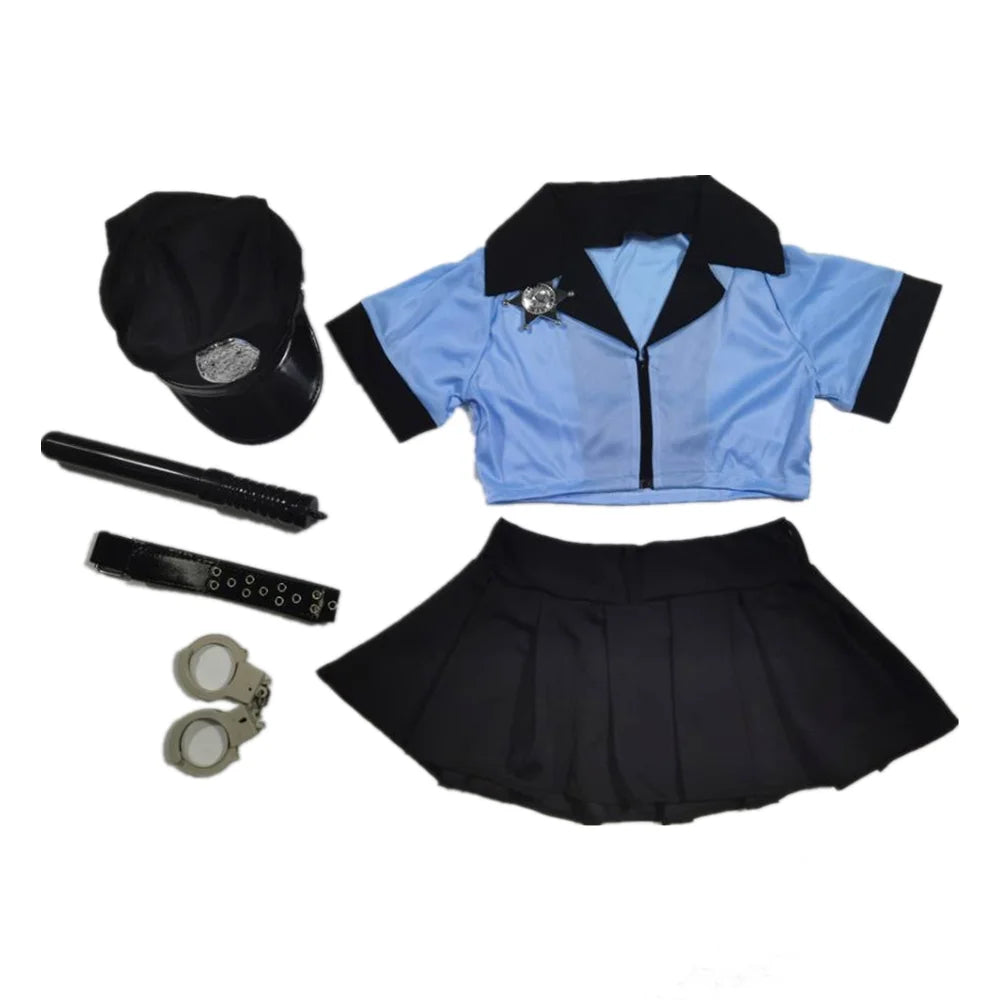 6-Piece Policewoman Costume Set – Includes Top, Skirt, Hat, Belt, Handcuffs & Baton for Holiday and Cosplay Fun