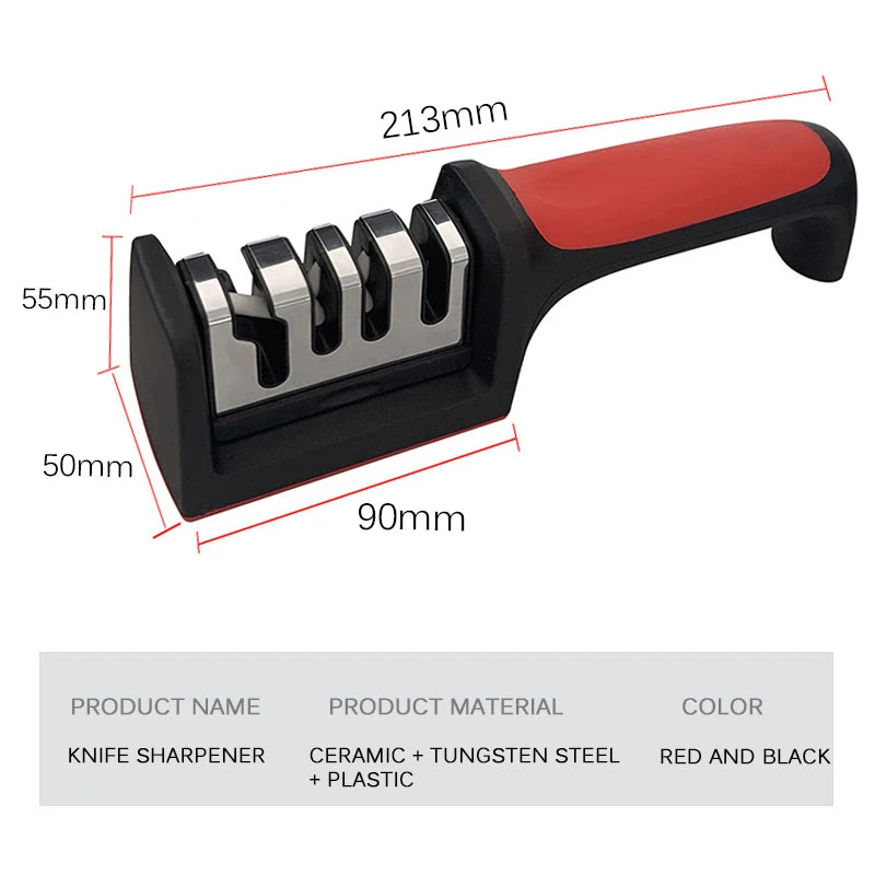 3/4-Segment Multi-Functional Hand-Held Knife Sharpener – Professional Black Sharpening Tool for Kitchen Knives