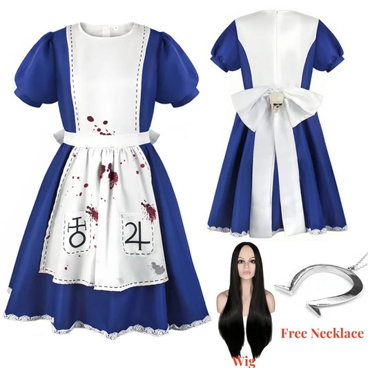 Anime Alice Princess Dress with Maid Apron –  for Halloween, Game Madness Returns Cosplay Costume for Women & Girls