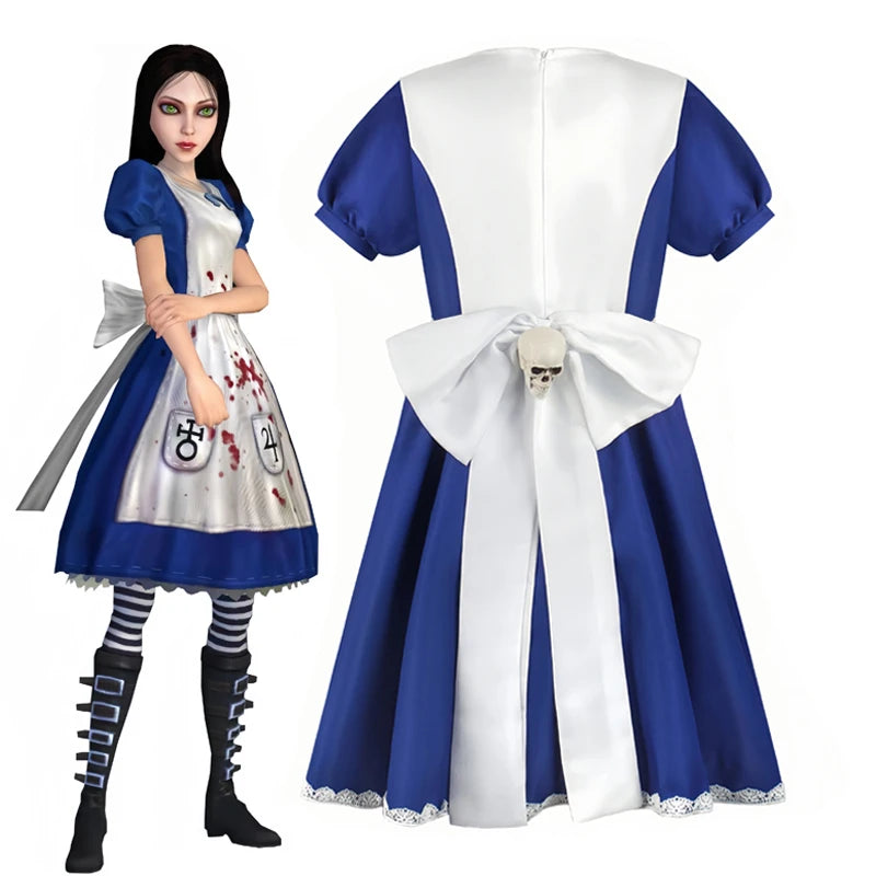 Anime Alice Princess Dress with Maid Apron –  for Halloween, Game Madness Returns Cosplay Costume for Women & Girls