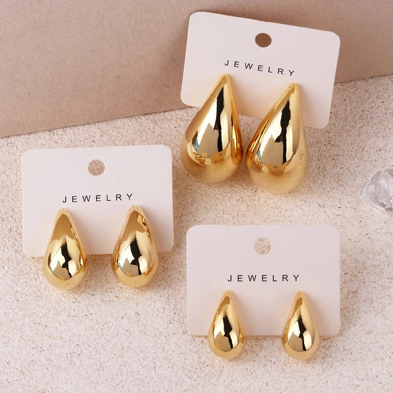 Trendy Extra-Large Drop Earrings – Oversized Chunky Gold-Plated Hoops for Women