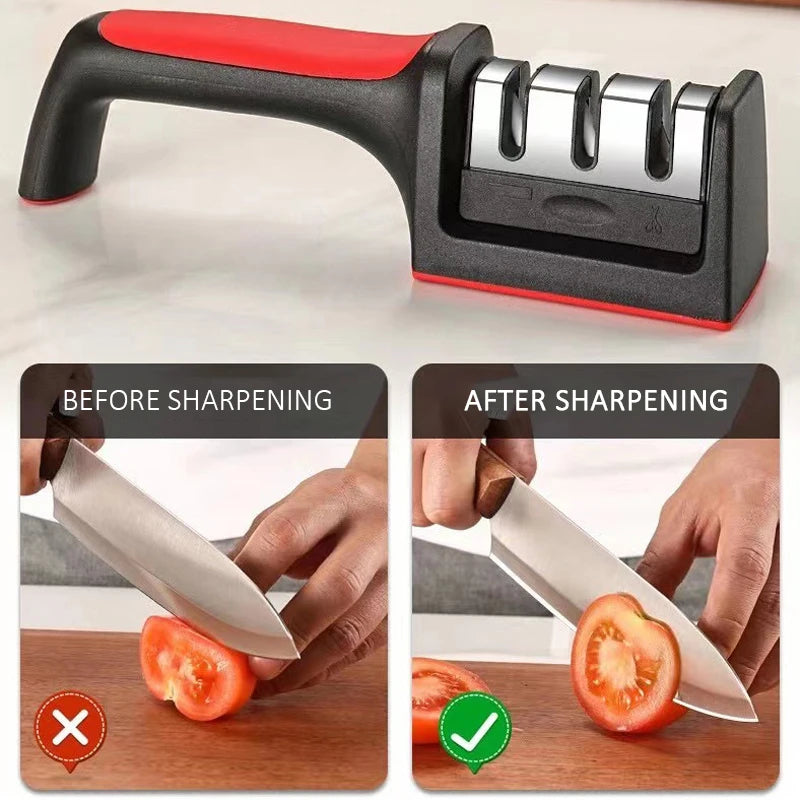 3/4-Segment Multi-Functional Hand-Held Knife Sharpener – Professional Black Sharpening Tool for Kitchen Knives