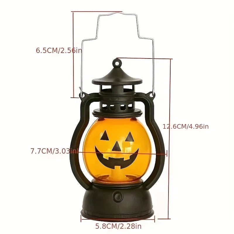 Halloween Hanging Pumpkin Lantern LED Ghost Lamp – Retro Oil Lamp Candle Light for Spooky Home Decor and Horror Party Props