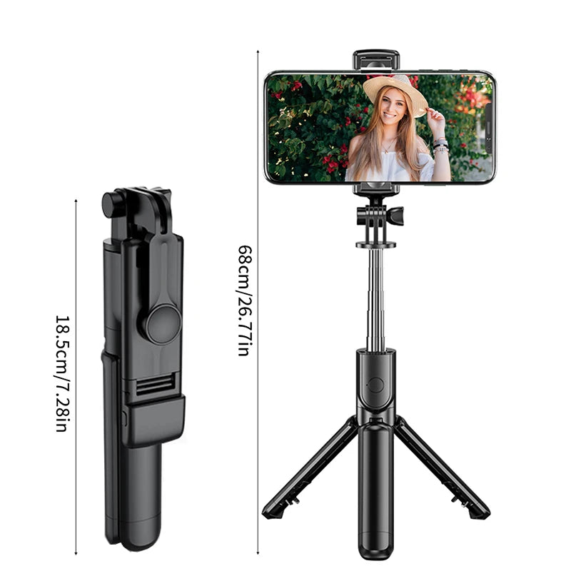 Multifunctional Selfie Stick with Bluetooth Remote, Fill Light, and Tripod – Compact & Portable, 71cm Adjustable Length