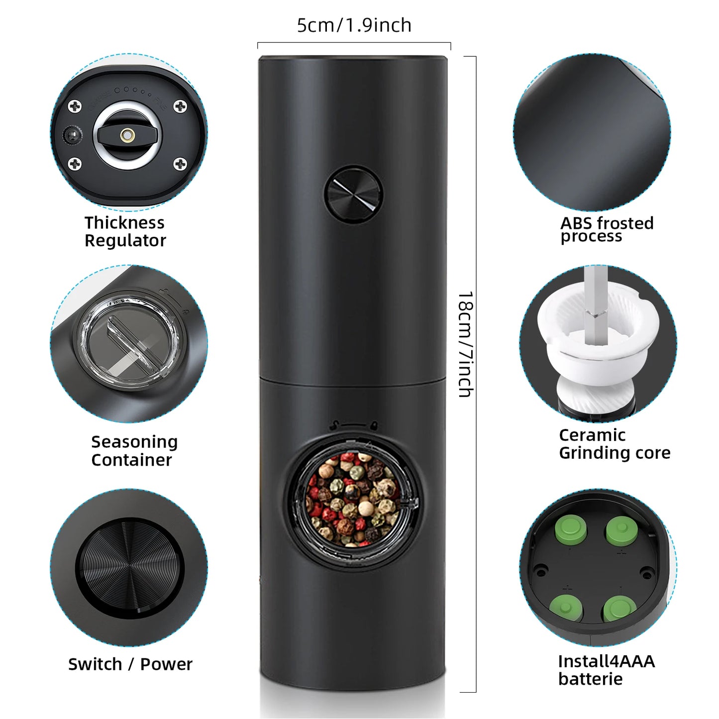 Electric Salt and Pepper Grinder Set – Battery-Powered Mills with LED Light & Adjustable Coarseness