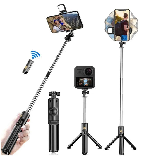 Multifunctional Selfie Stick with Bluetooth Remote, Fill Light, and Tripod – Compact & Portable, 71cm Adjustable Length