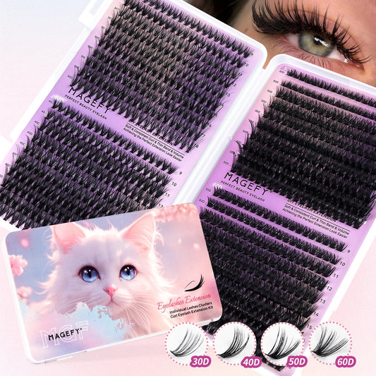 MAGEFY 800Pcs DIY Lash Extension Kit – Natural Wispy D Curl Clusters (9-16mm) for Professional-Quality Makeup