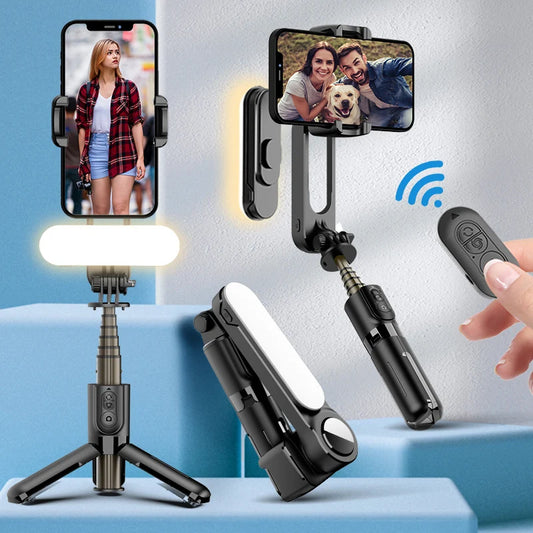 Gimbal Stabilizer Selfie Stick Tripod – Wireless Bluetooth with Fill Light for Smartphones