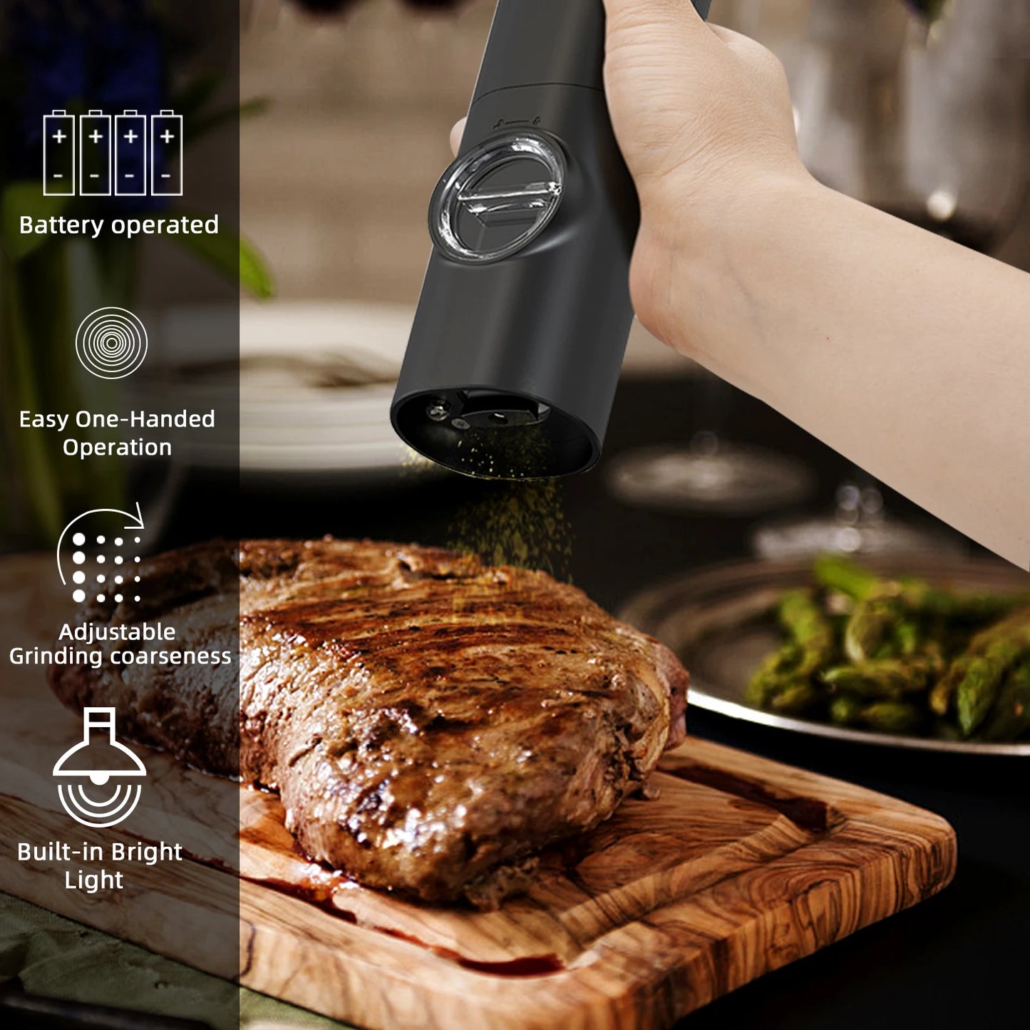 Electric Salt and Pepper Grinder Set – Battery-Powered Mills with LED Light & Adjustable Coarseness