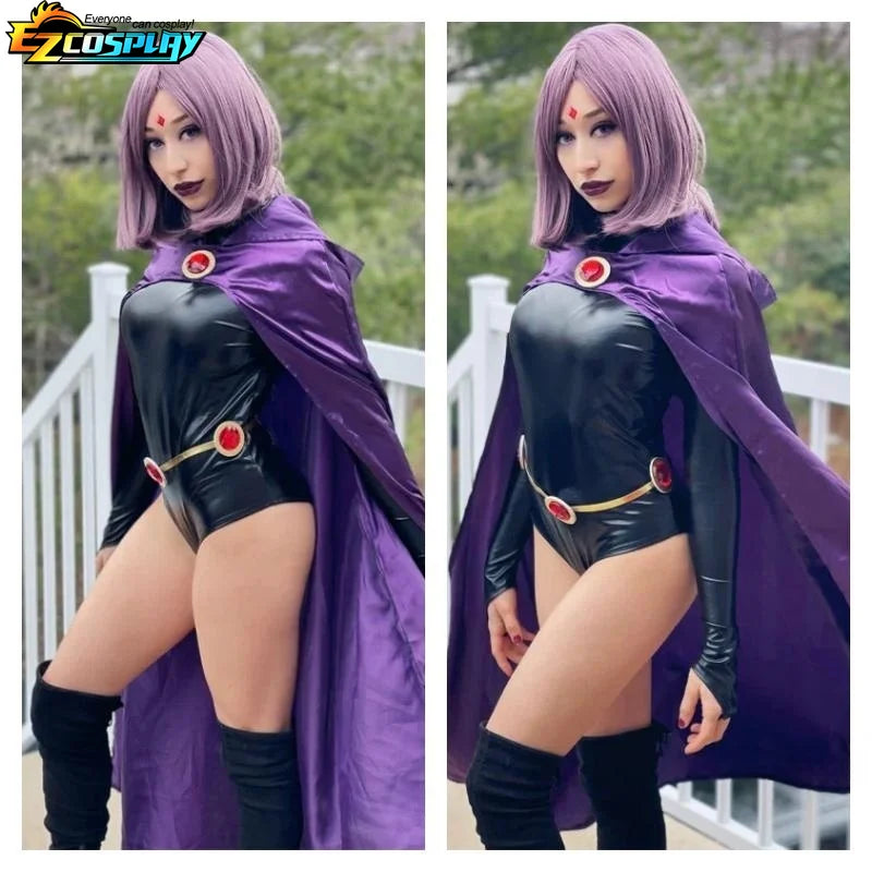 Raven Cosplay Costume – Deluxe Faux Leather Jumpsuit & Cloak for Halloween and Comic Cons