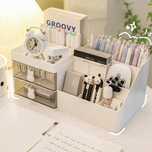 Transparent Desk Organizer with Drawers – Multi-Functional Cosmetic, Pen, and Stationery Storage Box for Office Desks