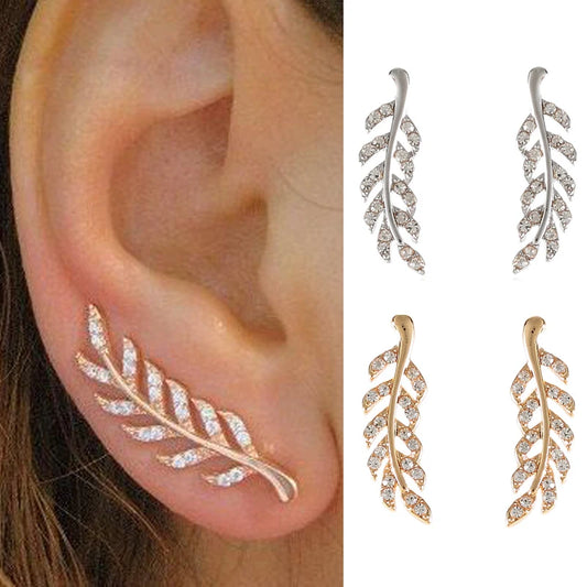 Vintage Hollow Leaf Crystal Stud Earrings – Unique Wheat Design in Silver & Gold, Perfect Jewelry Gift for Women