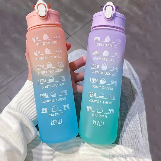 900ml High-Temp Resistant Sports Water Bottle with Gradient Straw – Rainbow Frosted Design