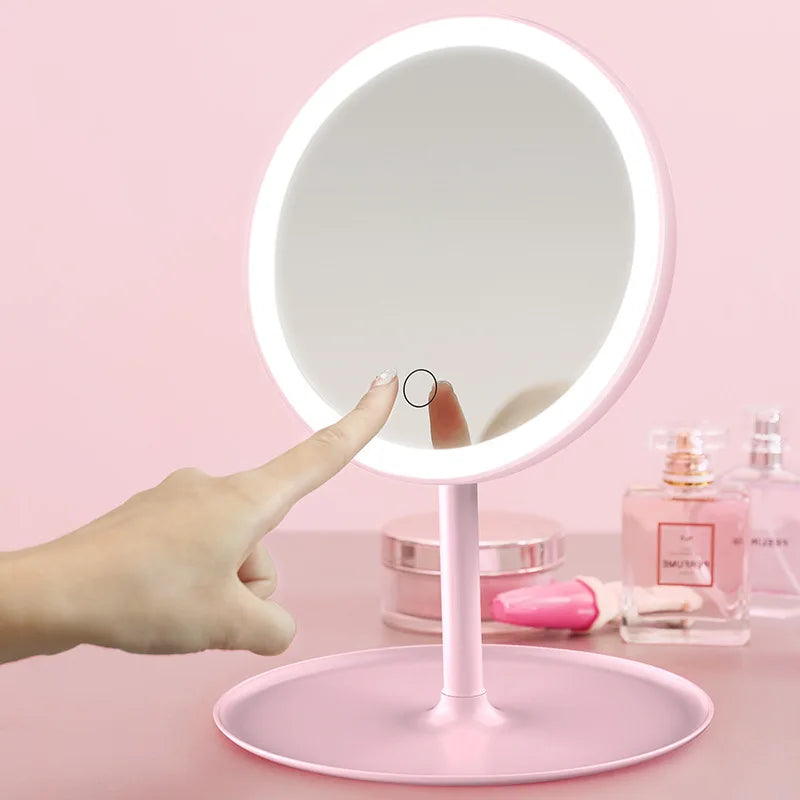 1200mAh LED Makeup Mirror – Touch-Activated, 3-Color Adjustable Light, Long-Lasting, with Tray Storage for Vanity and Tabletop