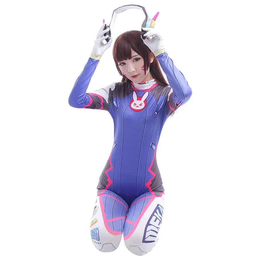 Anime Woman Jumpsuit Tights D.Va Cosplay Costume – Game Zentai Wig & Props Set | Halloween Cosplay