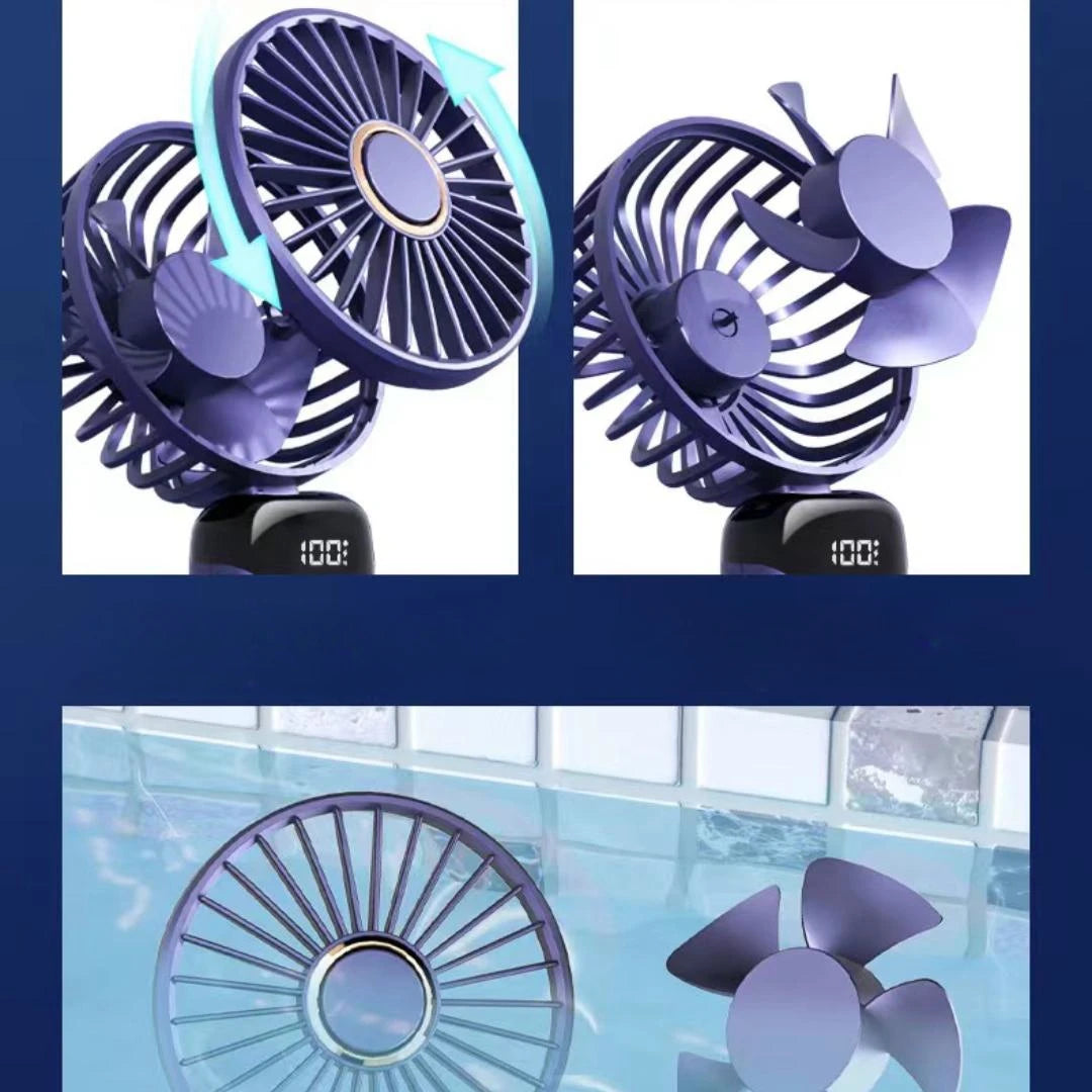 Portable Rechargeable Handheld Fan – 5-Speed, 90° Adjustable with LED Display & Mini Aromatherapy