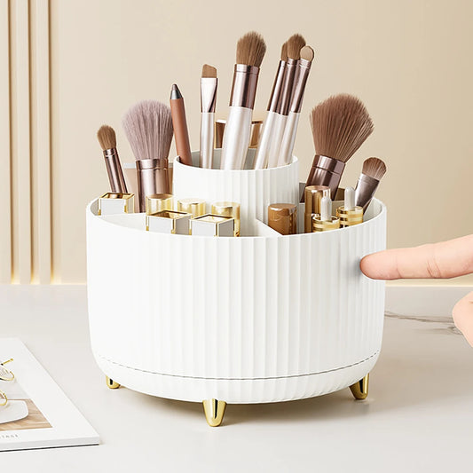 360° Rotating Makeup Organizer – Large Capacity Portable Cosmetic Storage Box for Bathroom, Lipsticks, Brushes, and Pens