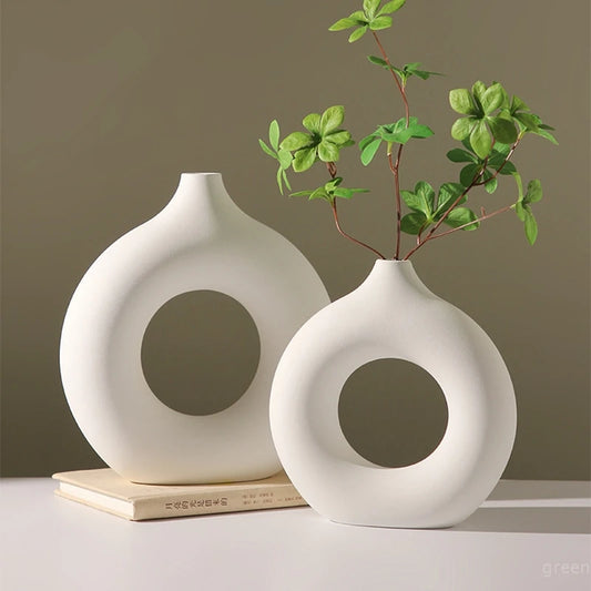 Imitation Ceramic Donut Vase – Modern Decorative Flowerpot for Single Branch Arrangements & Table Decor