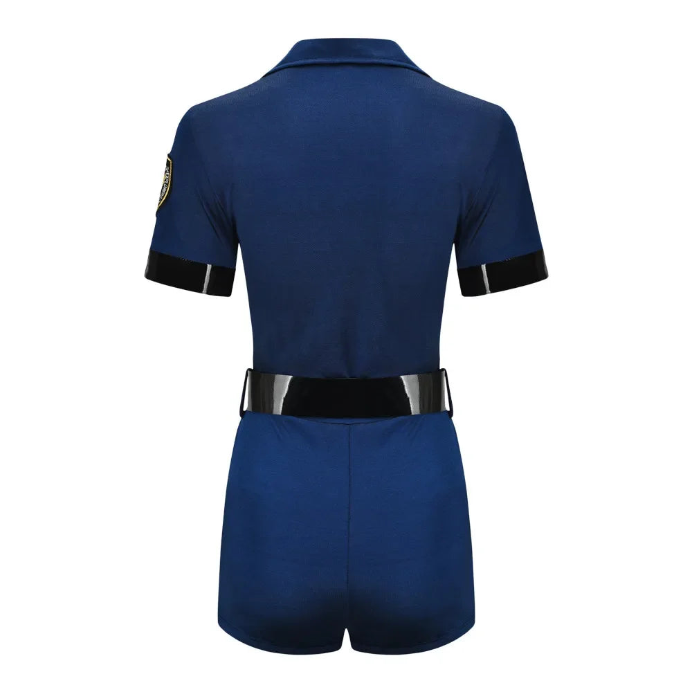 Women's Policeman Costume Set – Stretchy Dress, Hat, Badge & Handcuffs for Halloween and Cosplay