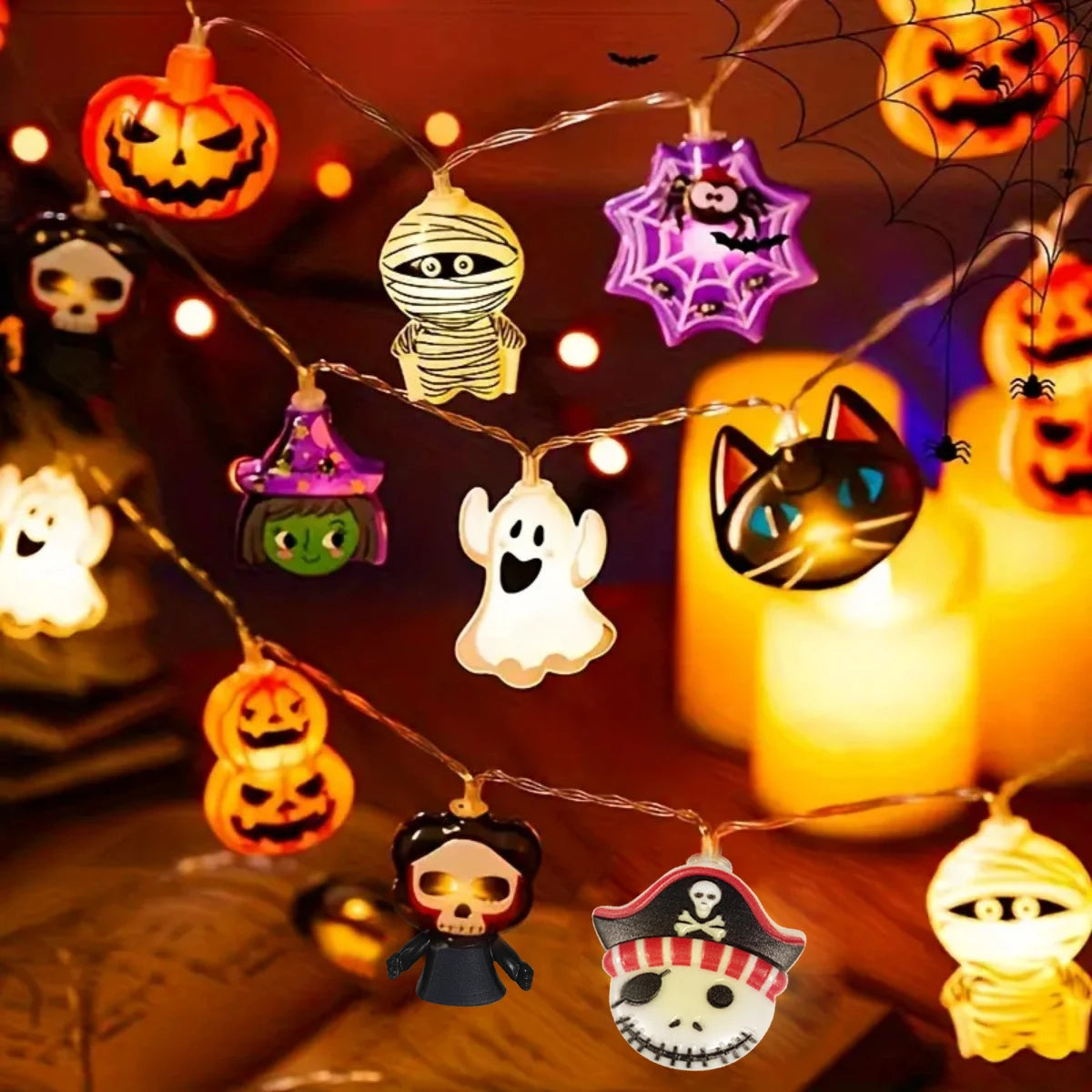 Halloween LED String Lights – Battery-Powered, 10/20 Lights, Multiple Shapes