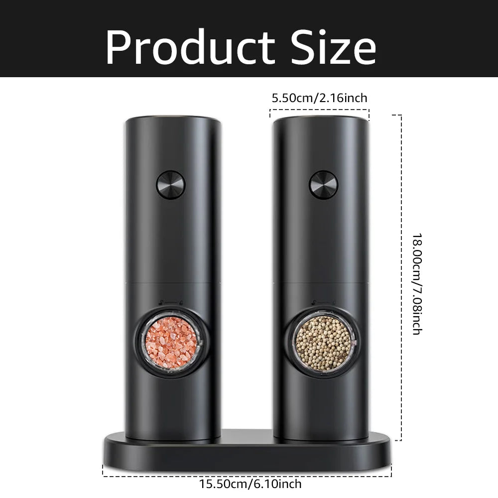 Electric Salt and Pepper Grinder Set – Battery-Powered Mills with LED Light & Adjustable Coarseness