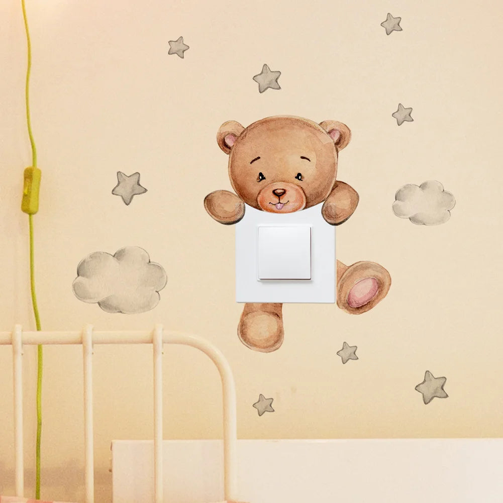 Cartoon Bear Star Wall Sticker – Cute Self-Adhesive Decal for Kids' Room, Nursery, or Bedroom Decor