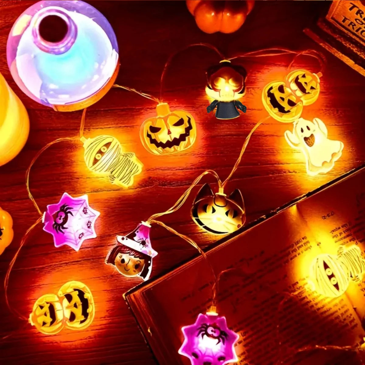 Halloween LED String Lights – Battery-Powered, 10/20 Lights, Multiple Shapes