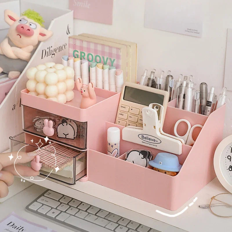 Transparent Desk Organizer with Drawers – Multi-Functional Cosmetic, Pen, and Stationery Storage Box for Office Desks