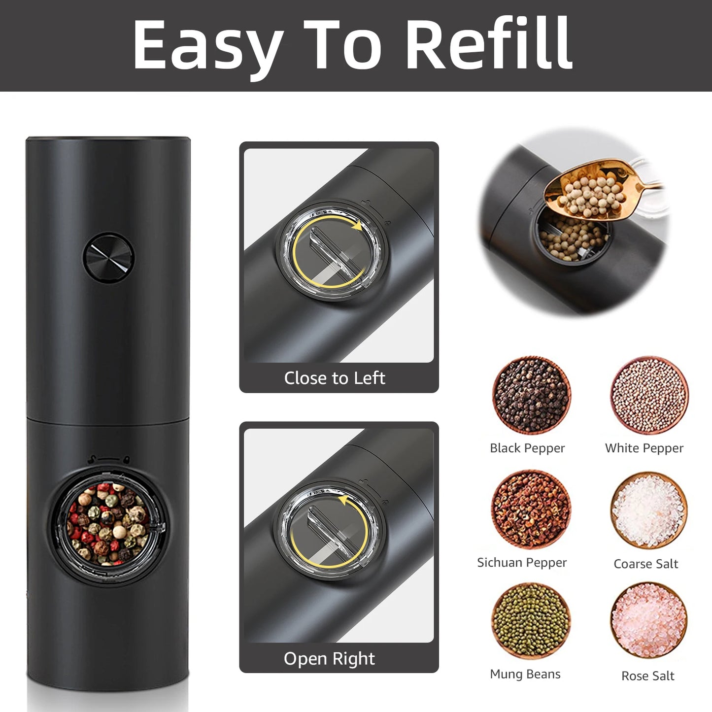 Electric Salt and Pepper Grinder Set – Battery-Powered Mills with LED Light & Adjustable Coarseness