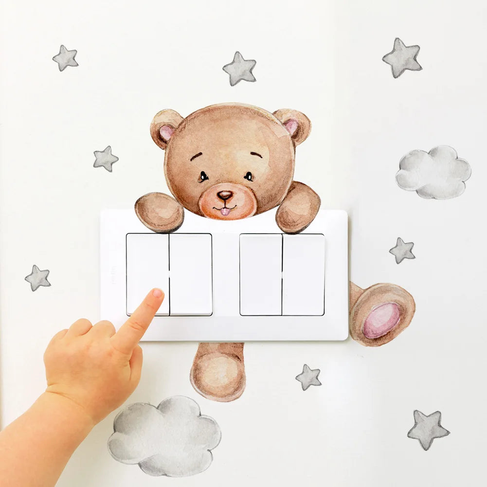 Cartoon Bear Star Wall Sticker – Cute Self-Adhesive Decal for Kids' Room, Nursery, or Bedroom Decor