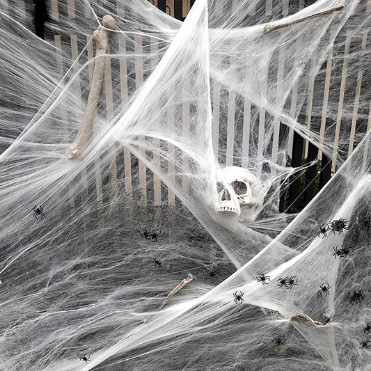 Stretchy Artificial Spider Web with Spider – Perfect for Gothic Horror Halloween Decorations and Spooky Home Decor