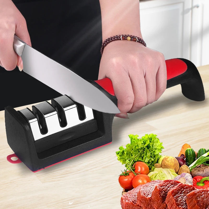 3/4-Segment Multi-Functional Hand-Held Knife Sharpener – Professional Black Sharpening Tool for Kitchen Knives