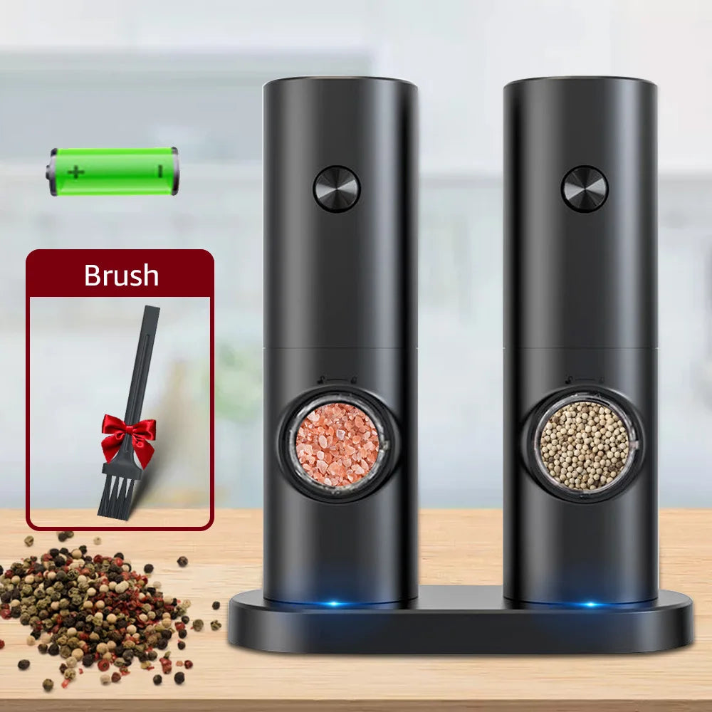 Electric Salt and Pepper Grinder Set – Battery-Powered Mills with LED Light & Adjustable Coarseness